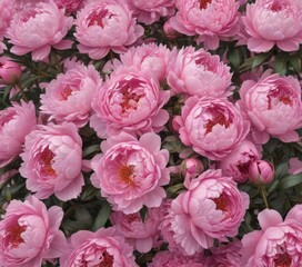 Fototapeta premium Dense cluster of pink peonies, soft pink backdrop, soft pink, flowers