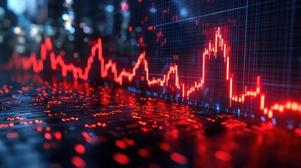 Red line graph showing a downward trend against a dark background.