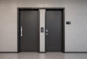 Sleek minimalist lobby door with modern service bell , building, building interior
