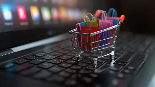 Online Shopping Cart on Laptop