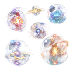 Cosmic orbs swirling with galaxy visuals and luminous energy fields, clear background --v 7.0