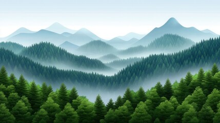 Fototapeta premium Serene Landscape with Pine Forests and Majestic Mountains in Background