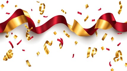 Elegant Red and Gold Ribbon Celebration Confetti Background