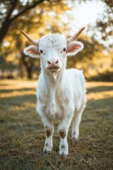 Fototapeta premium White calf in a grassy field