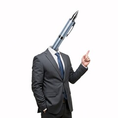 Businessman with Pen Head Standing Isolated

