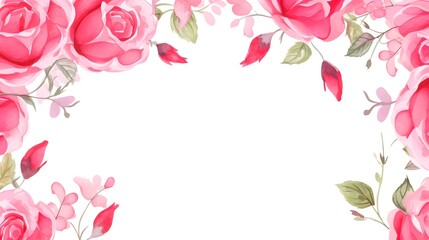 Fototapeta premium Pink rose abstract frame design for greeting card with elegant floral elements