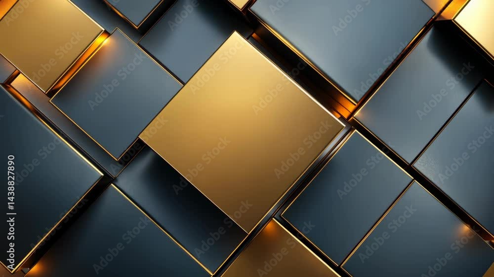 Poster dynamic metallic geometric pattern with glowing highlights in motion