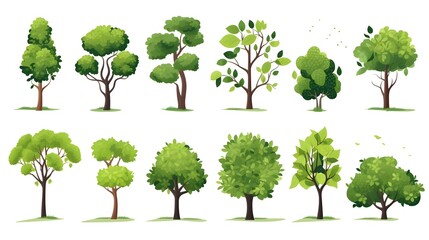 Fototapeta premium Green Tree with Fertile Variety of Forms on White Background