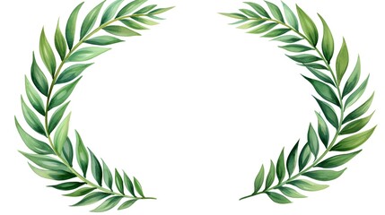 Hand-drawn green tropical palm leaf round frame with watercolor effect