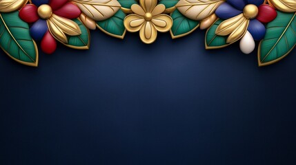 Elegant Gold And Jewel Tone Floral Border On Dark Blue Glittery Background