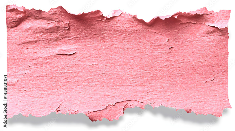 Poster torn pink paper fragment with rough edges. the material has a unique texture, casting a soft shadow 