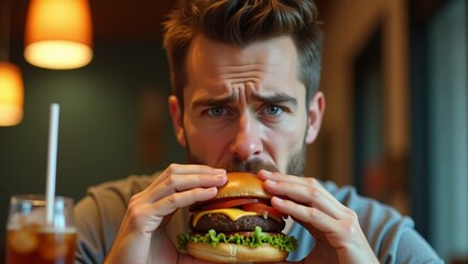 Man Eating a Delicious Burger