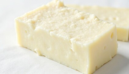 Textured surface of creamy white cheese, pure white background, delicate, white