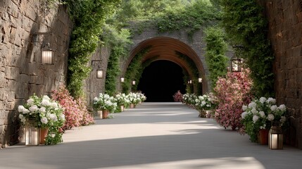 Naklejka premium time space like a time tunnel with beautiful small flower decorations decorating the entire tunnel path made with high quality and realistic.