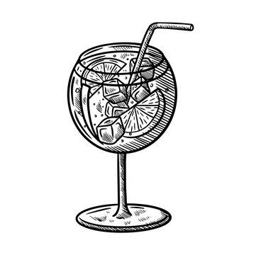 Hand draw vector illustration of Apperol drink cocktail