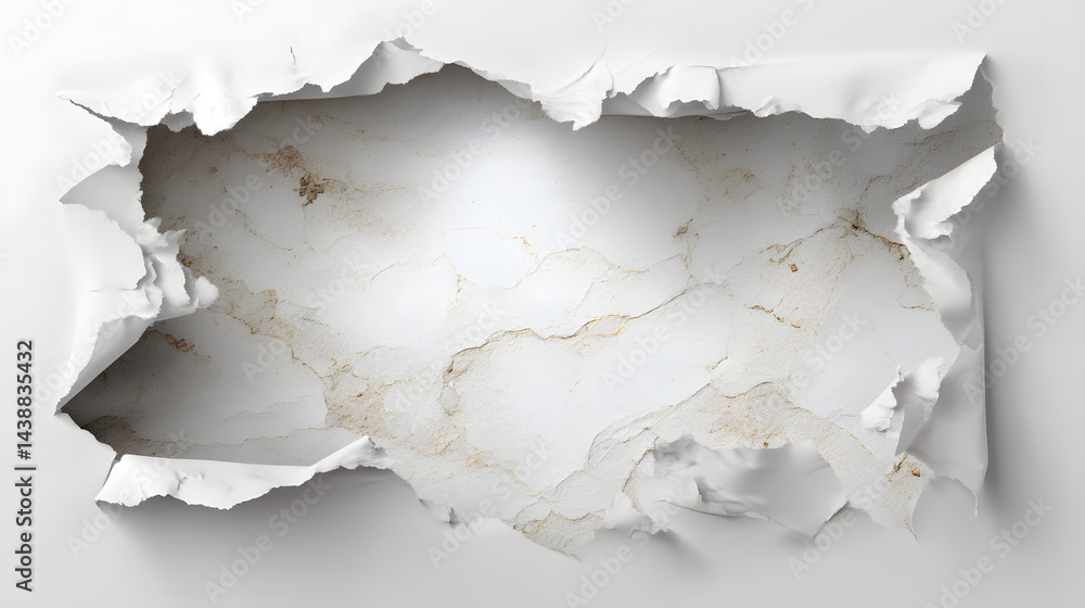 Poster torn white paper reveals a distressed texture underneath, creating an abstract and visually intrigui