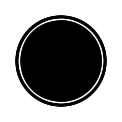 Simple round shape with white border isolated on white background. Eclipse symbol. Black sun silhouette. Vector graphic illustration.