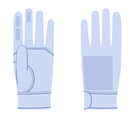 Walking Gloves light blue cartoon Fashion hand accessory clothing technical illustration garment. Vector front palm back view for Men, women, unisex style flat template CAD outline on white background
