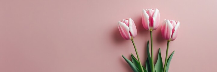 Fototapeta premium Delicate pink tulips creating a romantic and elegant atmosphere. Perfect for valentine's day. Mother's day. Or spring celebrations. Conveying love. Tenderness. And gratitude on a solid pink backdrop
