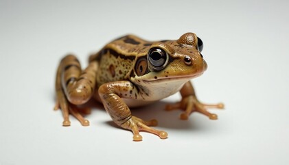 Obraz premium Small brown frog on white, textured skin visible, amphibian photography, earth tone