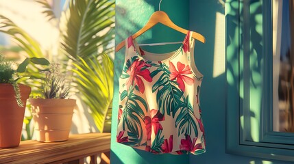 tropical print tank top on display