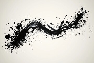 Abstract ink splatter art.  Flowing black ink splashes on a light background