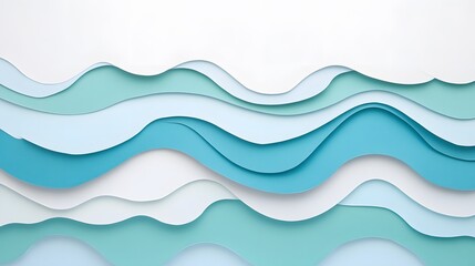 Abstract layered paper cut design.  Serene blue and white waves create a calming, modern background ideal for websites, presentations, and branding.