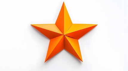 A vibrant orange five-pointed star, geometrically precise, is set against a stark white background.