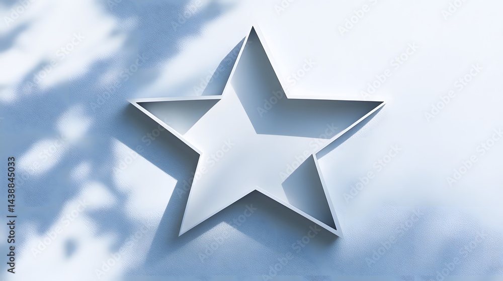 Poster a minimalist 3d render of a white star shape on a light blue background. soft shadows add depth. per