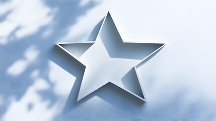 Obraz premium A minimalist 3D render of a white star shape on a light blue background. Soft shadows add depth. Perfect for branding or design projects.