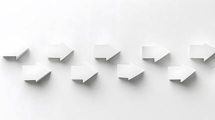 Multiple white arrows pointing right on a white background.  Minimalist design, symbolizing direction, progress, or choices.