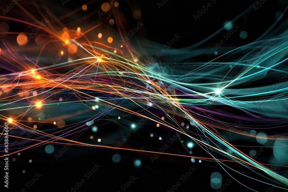 Aufkleber vibrant abstract lines illustrating neural pathways and bright energy pulses in a dynamic and colorf