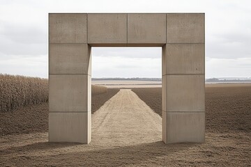 Concrete archway in a field
