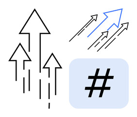 Upward-pointing arrows and a bold metadata tag convey progress, growth, and trending topics. Ideal for success, marketing, trend analysis, innovation, leadership, goal setting simple landing page
