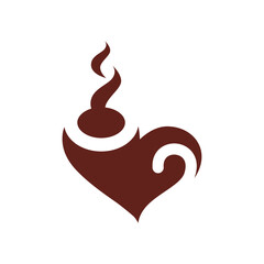 Creative logo design featuring a heart shaped like a steaming cup, representing warmth and comfort in a cozy atmosphere