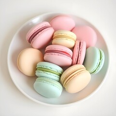 Fototapeta premium A plate of french macarons in pastel colors, arranged beautifully. 