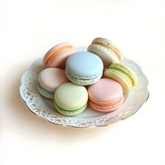Obraz premium A plate of french macarons in pastel colors, arranged beautifully. 