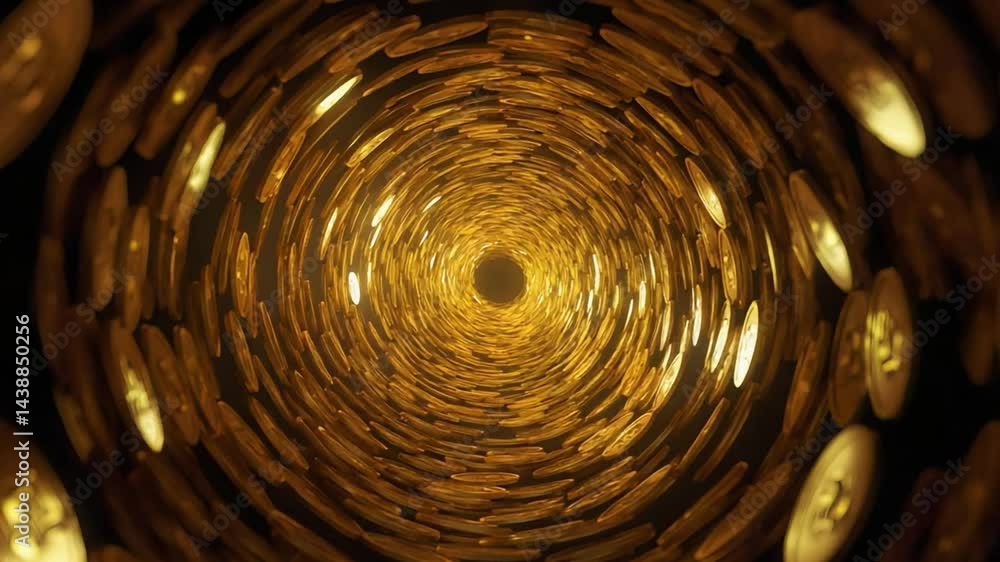 Poster golden circular tunnel mesmerizing light patterns in motion