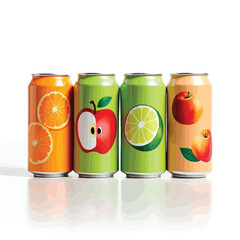 Fototapeta premium Refreshing fruit juice cans assortment product photography for summer drinks and beverage advertising campaign