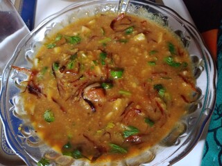 Healthy delicious Haleem with Spices and Herbs mix. Bangladeshi traditional haleem. 