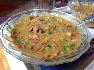 Healthy delicious Haleem with Spices and Herbs mix. Bangladeshi traditional haleem. 