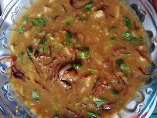 Healthy delicious Haleem with Spices and Herbs mix. Bangladeshi traditional haleem. 