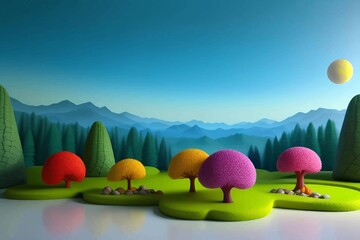 Beautiful and Peaceful Nature Scenery Illustration Landscape Countryside Tranquil Vibrant and Colorful