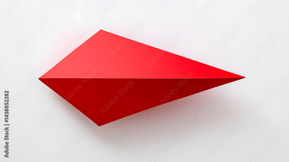 Poster a vibrant red geometric shape, possibly origami, rests on a stark white background. its sharp angles