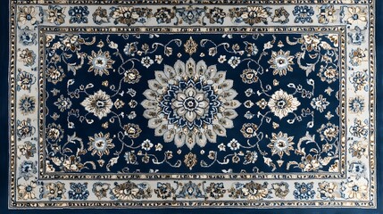 area rug with a blue background and a white border