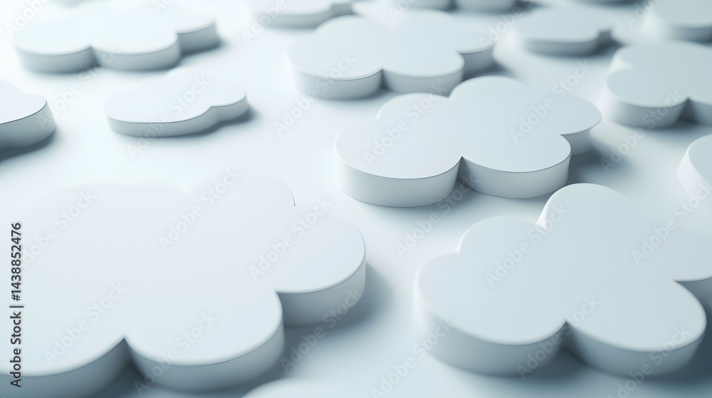 Poster abstract background with multiple 3d cloud shapes. soft, light blue tones create a calm and serene a