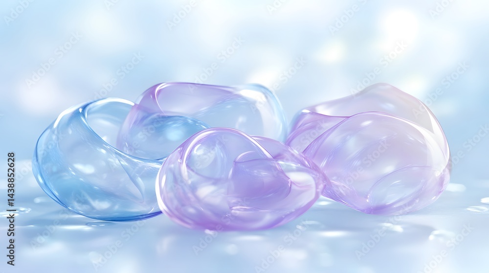 Poster abstract image of translucent, pastel-colored blobs. they appear soft, smooth, and almost liquid, re