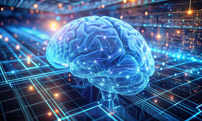 Virtual digital space with an image of the human brain