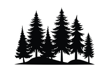 Obraz premium Pine tree silhouette vector illustration on white background