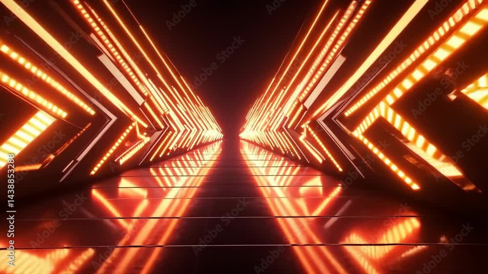 Poster futuristic neon tunnel with pulsating lights and reflections